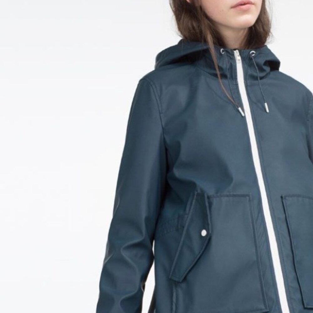 Zara TRF Navy Blue Raincoat - Size XS
